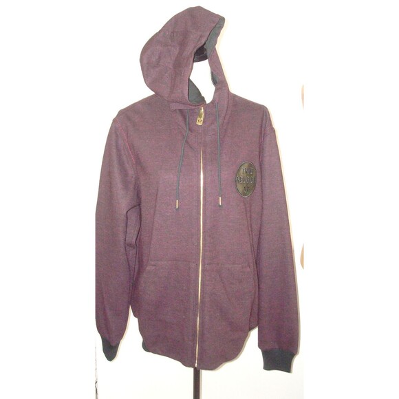New NWT $248 XL Mens Zip Hoodie Jacket Leather Logo Patch Dark Red True Religion - Picture 1 of 8